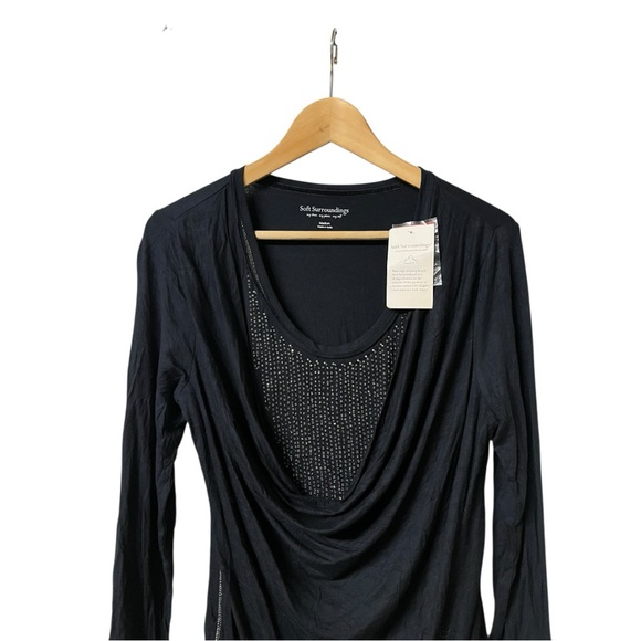 NWT Soft Surroundings Black Cowl Neck Embellished Top M - Picture 3 of 6